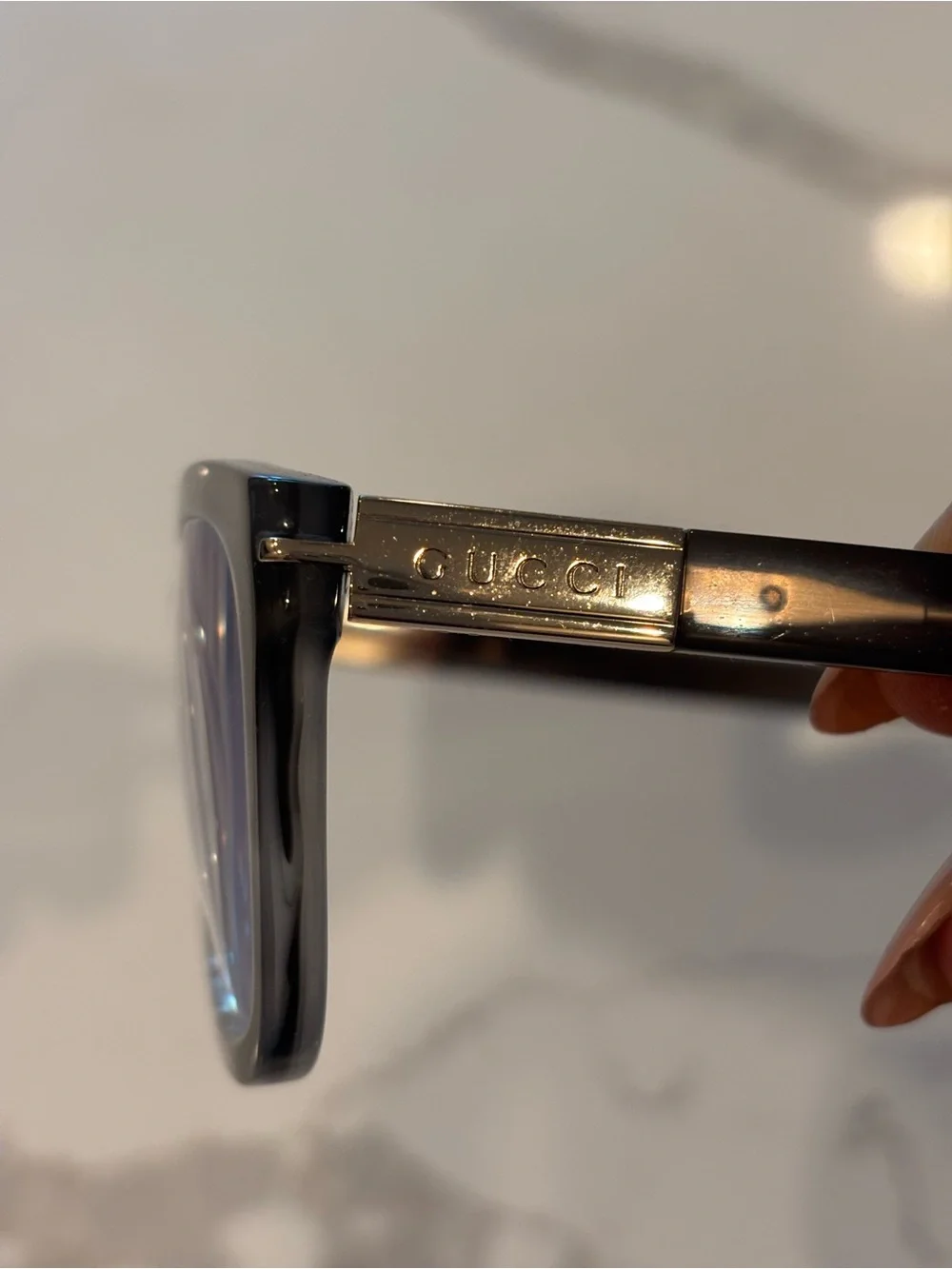 Authentic Gucci Eyeglass Frames Dark Horn / Gray Tortoise with Gold Tone GG1502S